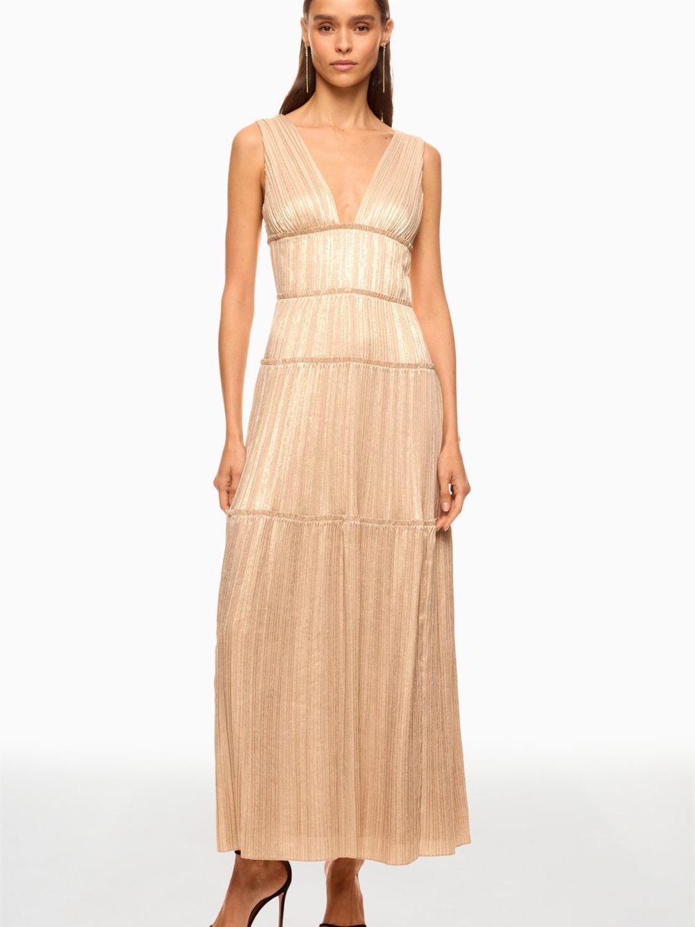 Simkhai Vallen Gold Pleated Maxi Dress Gown
